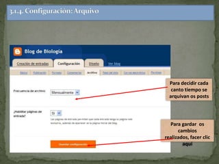 11/20/2009Xacobo de Toro.Novembro 20093.1.3.Configuración: comentariosFormato para a data  e hora dos comentariosPara definir se os comentarios van nunhaxanelaapartePara definir se p administrador do bloguemodera ou non os comentarios, é dicir, se requieren da súaautorización para ser publicados