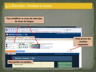 4.1.Deseño :Elementos da páxinaAlgúnos dos elementos quese poden agregar son…Presentacións con fotografíasEnquisasListas de elementos a elecciónListas con links de interereseImaxesMensaxes de benvida