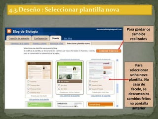 4.1.Deseño :Elementos da páxinaContidosdesde outraspáxinasListas cas etiquetas dos post  do blogueTitulares das Novas de GoogleVideosInformación persoalLogotipo de BloggerTítulo  e descripción do blogueVínculos aos arquivos ou entradas antigas