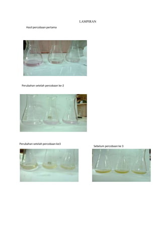 LAMPIRAN
Hasil percobaan pertama

Perubahan setelah percobaan ke-2

Perubahan setelah percobaan ke3

Sebelum percobaan ke 3
Perubahan setelah percobaan ke3

Perubahan setelah percobaan ke3
v
Perubahan setelah percobaan ke3

 