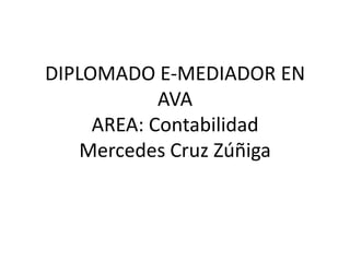 DIPLOMADO E-MEDIADOR EN
AVA
AREA: Contabilidad
Mercedes Cruz Zúñiga

 