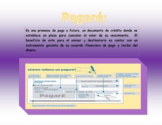 Es una promesa de pago a futuro, un documento de crédito donde se
establece un plazo para cancelar el valor de su vencimiento. El
beneficio de este para el emisor y destinatario es contar con un
instrumento garante de su acuerdo financiero de pago y recibo del
dinero.
 