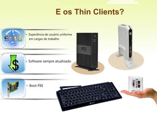 E os ThinClients?Experiência de usuáriouniforme    em cargas de trabalhoSoftware sempreatualizado$Boot PXEGreen IT com Bamboowww.asus.comwww.dell.com/earth