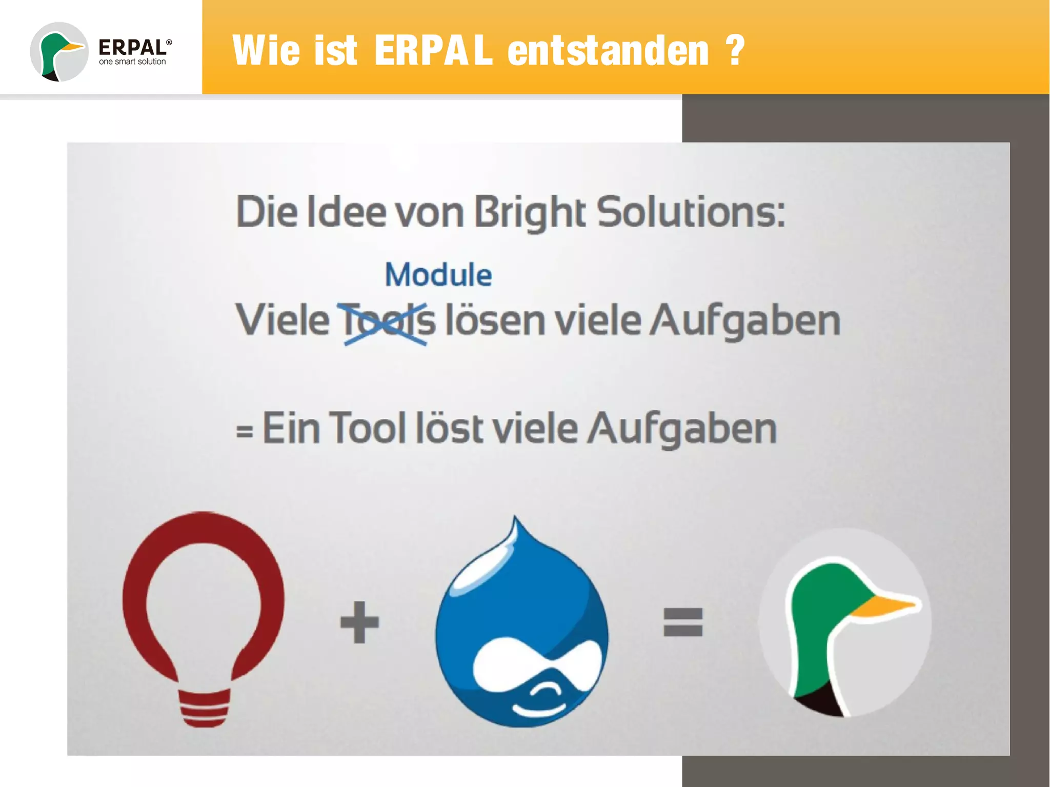 Wie ist ERPAL entstanden ? 
Präsentation der ersten Idee auf einem 
Community-Event 2011 
 