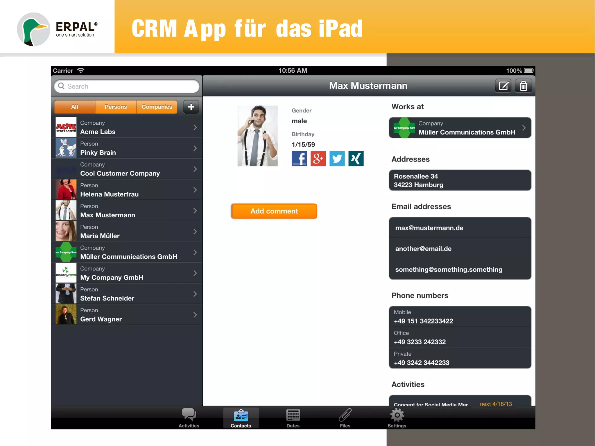 CRM App für das iPad 
 