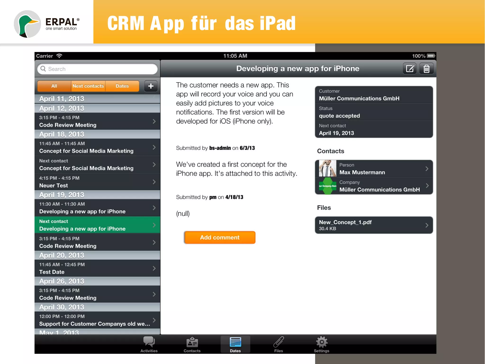 CRM App für das iPad 
 