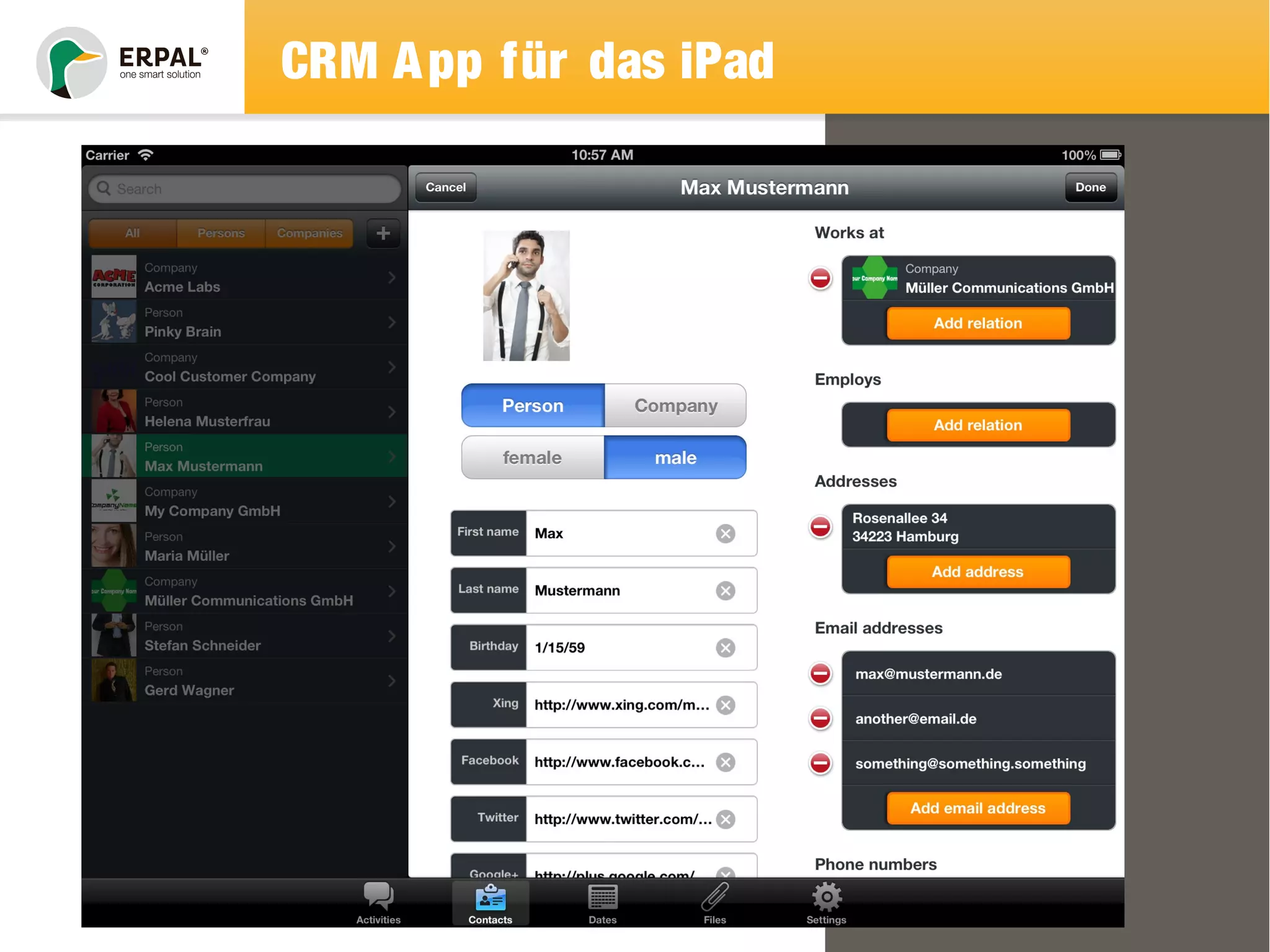 CRM App für das iPad 
 