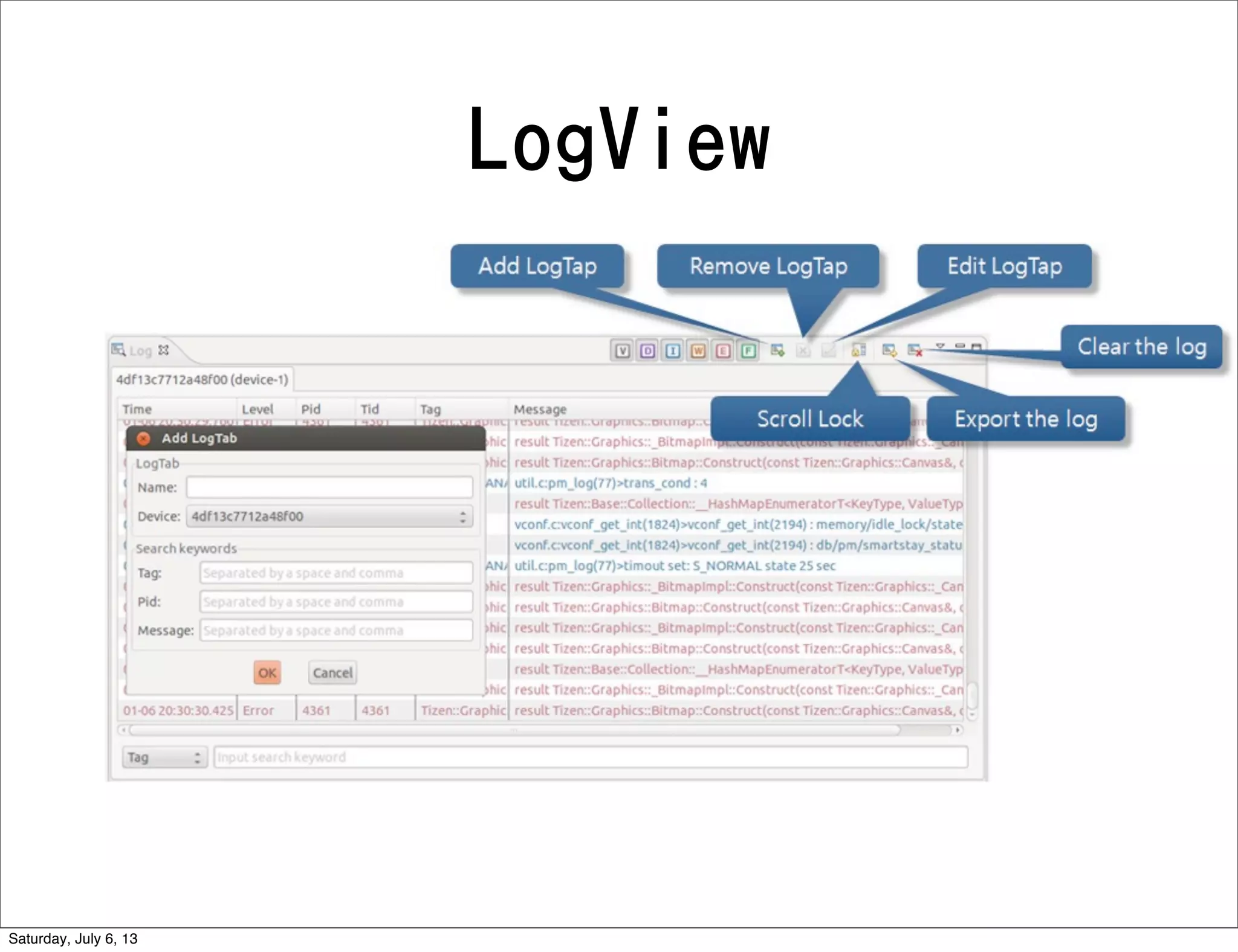 LogView
Saturday, July 6, 13
 