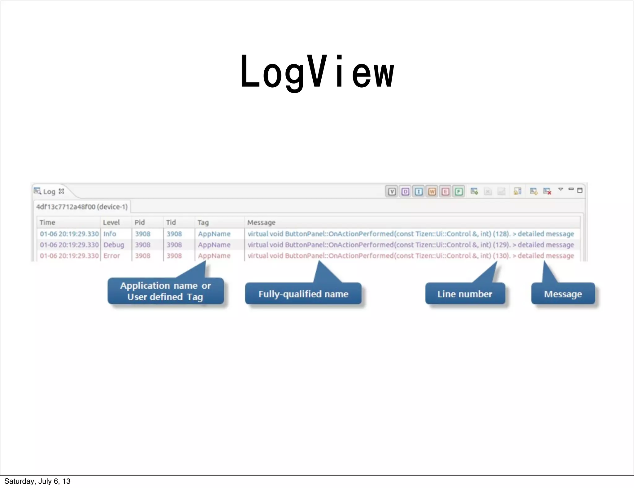 LogView
Saturday, July 6, 13
 