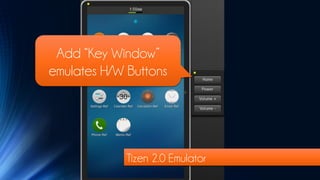 Add “Key Window”
emulates H/W Buttons




             Tizen 2.0 Emulator
 
