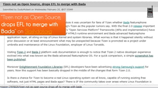 “Tizen not as Open Source,
drops EFL to merge with
Bada” on Slashdot.org
 
