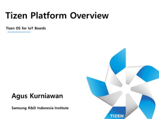 Tizen Platform Overview
Agus Kurniawan
Samsung R&D Indonesia Institute
Tizen OS for IoT Boards
 