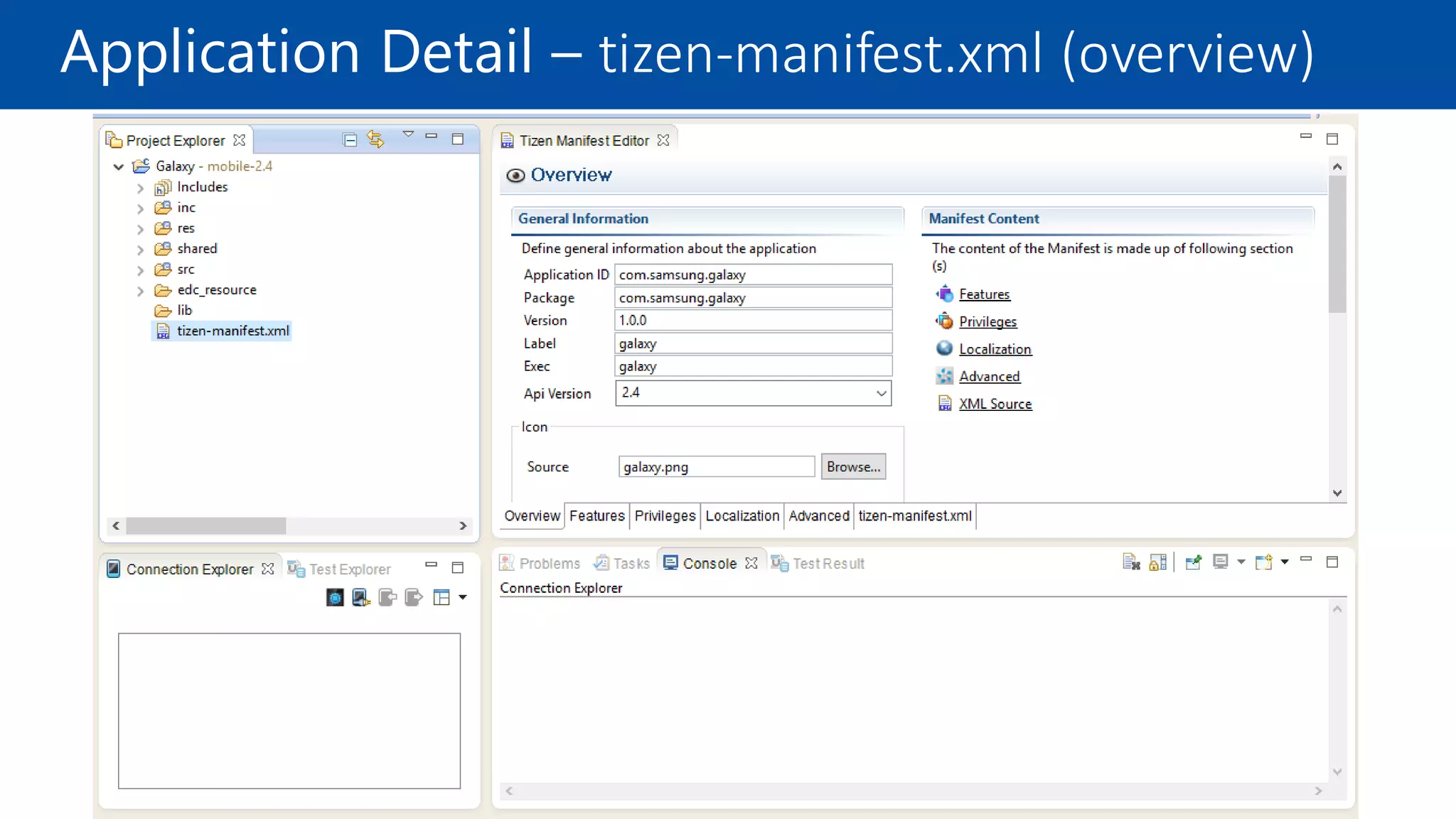 Application Detail – tizen-manifest.xml (overview)
 