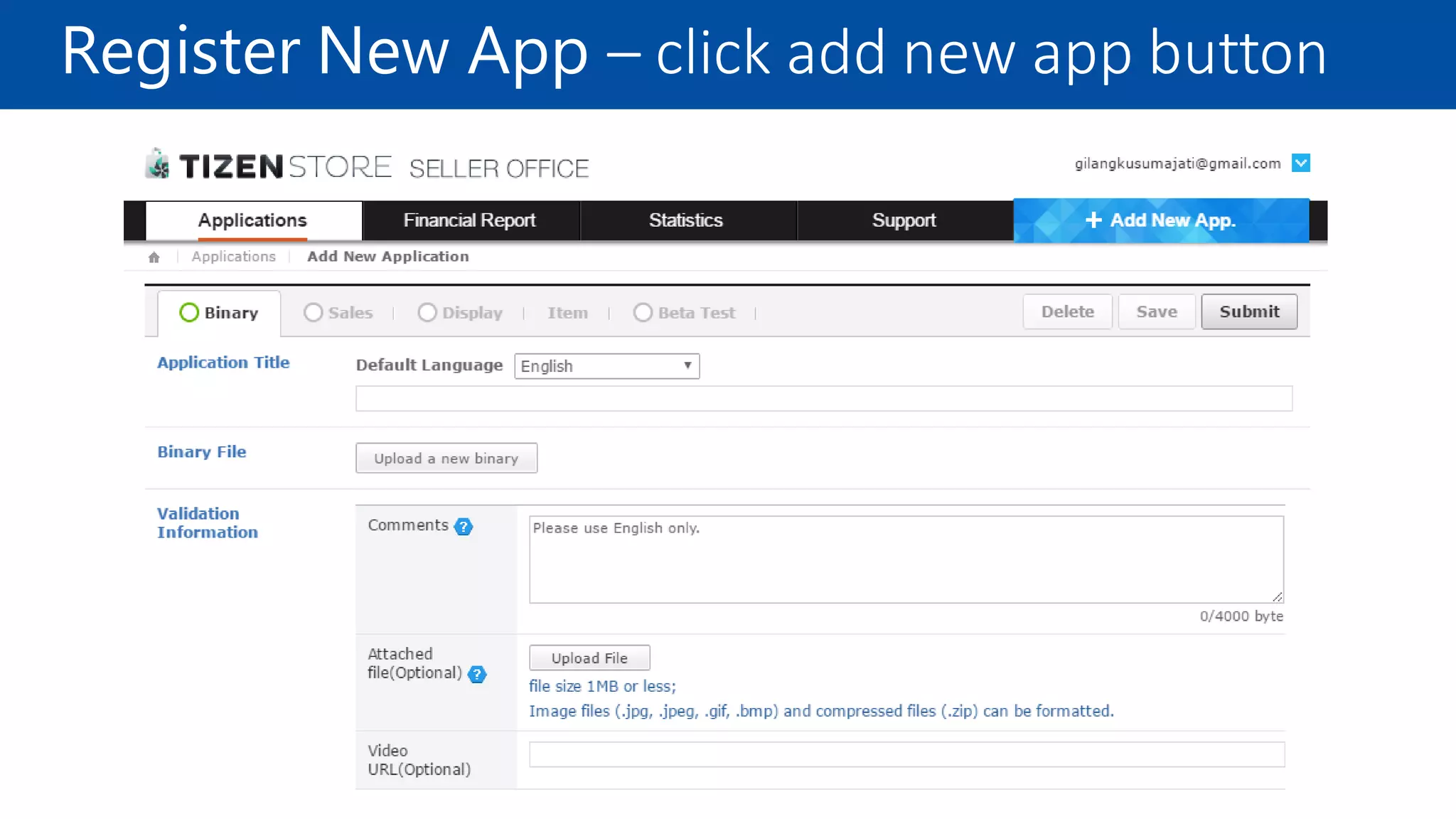 Register New App – click add new app button
 