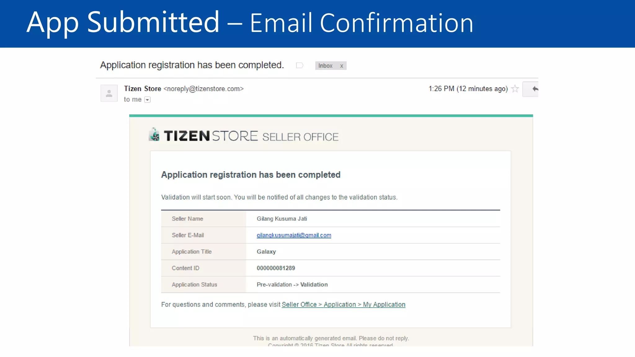 App Submitted – Email Confirmation
 