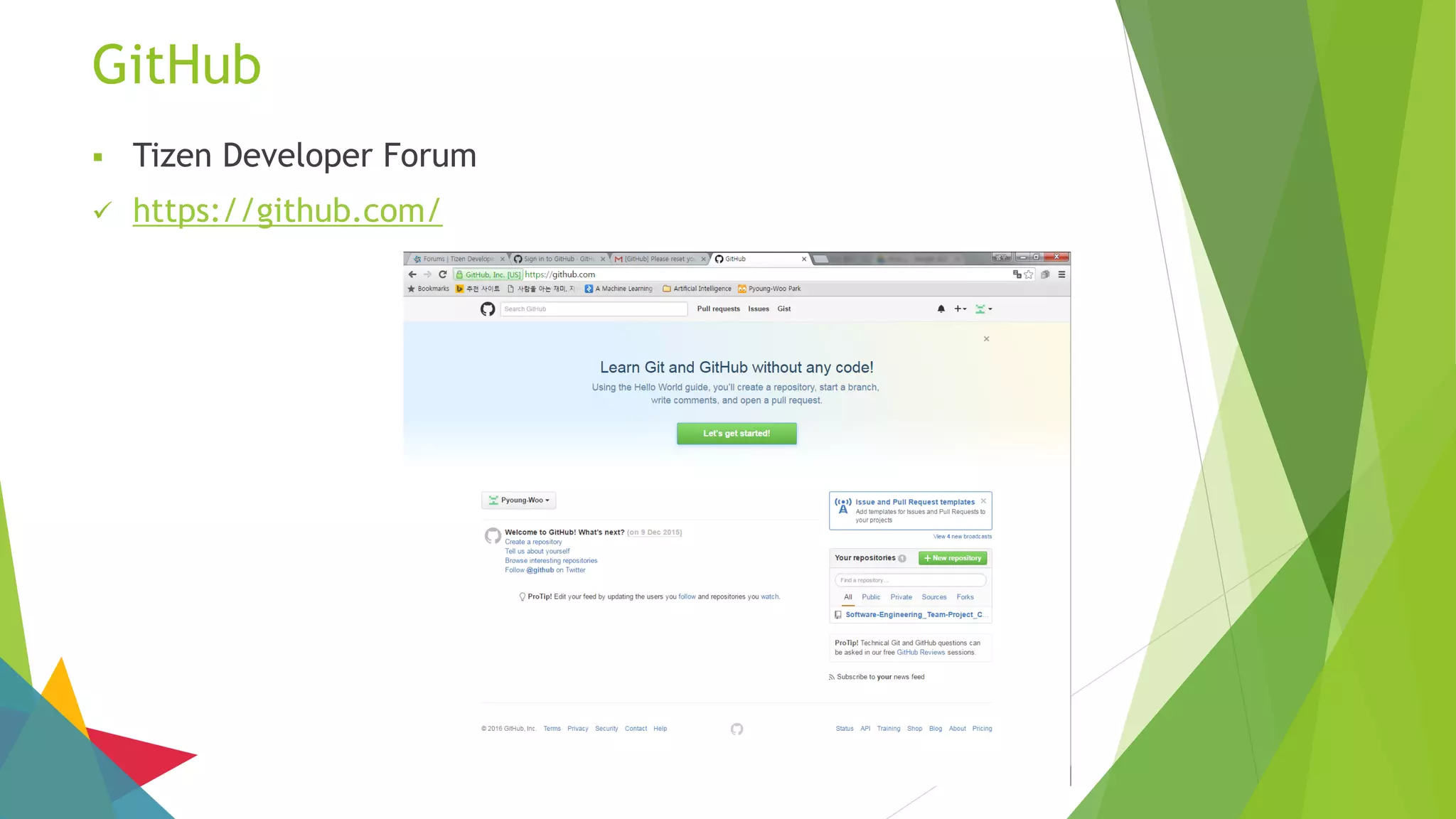 GitHub
 Tizen Developer Forum
 https://github.com/
 