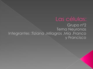 Las células: Grupo nº2 Tema Neuronas Integrantes :Tiziana ,Milagros ,Mía ,Franco y Francisco 