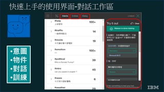 快速上手的使用界面-對話工作區
•意圖
•物件
•對話
•訓練
 