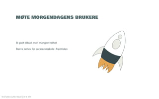 MØTE MORGENDAGENS BRUKERE

Et godt tilbud, men mangler helhet
Større behov for pårørendeskole i fremtiden

Åsne Kydland og Marit Støylen // 24.10. 2013

 