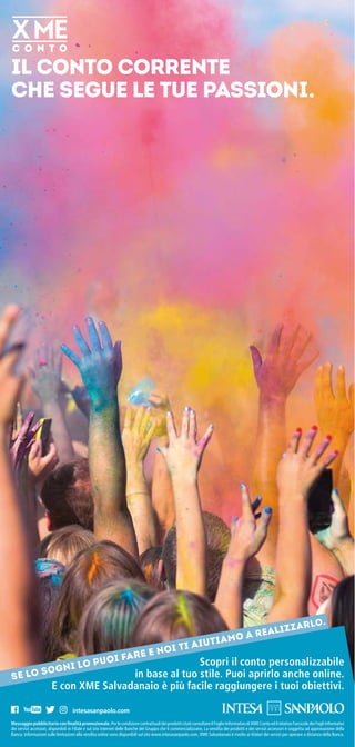 SE LO SOGNI LO PUOI FARE E NOI TI AIUTIAMO A REALIZZARLO.
Messaggiopubblicitarioconfinalitàpromozionale.Perlecondizionicon...