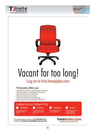VOLUME-II | ISSUE 2
                                  JANUARY ISSUE
         HIRING & BEYOND
www.research.timesjobs.com




                             13
 