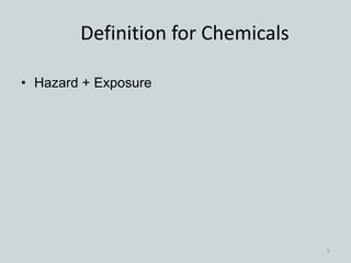 Definition for Chemicals
• Hazard + Exposure
5
 