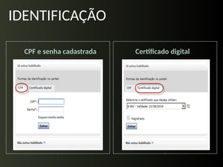 CPF e senha cadastrada Certificado digital
IDENTIFICAÇÃO
 
