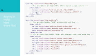 Receiving an
Implicit
Intent
(Intent-filter)
39
 