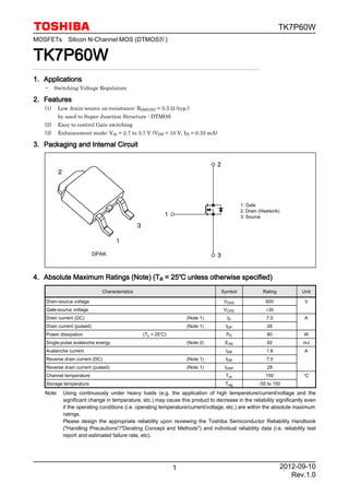 Original N-Channel Mosfet TK7P60W 600V 7A TO-252 New Toshiba | PDF