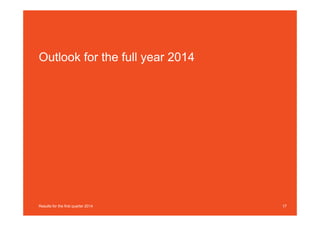 Outlook for the full year 2014
17Results for the first quarter 2014
 
