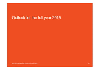 Outlook for the full year 2015
16Results for the first half and second quarter 2015
 