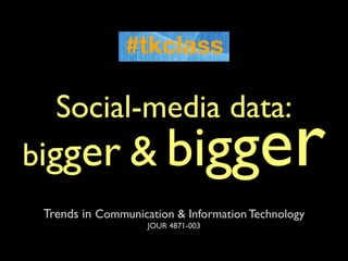 Social-media data:
bigger &                bigger
 Trends in Communication & Information Technology
                    JOUR 4871-003
 