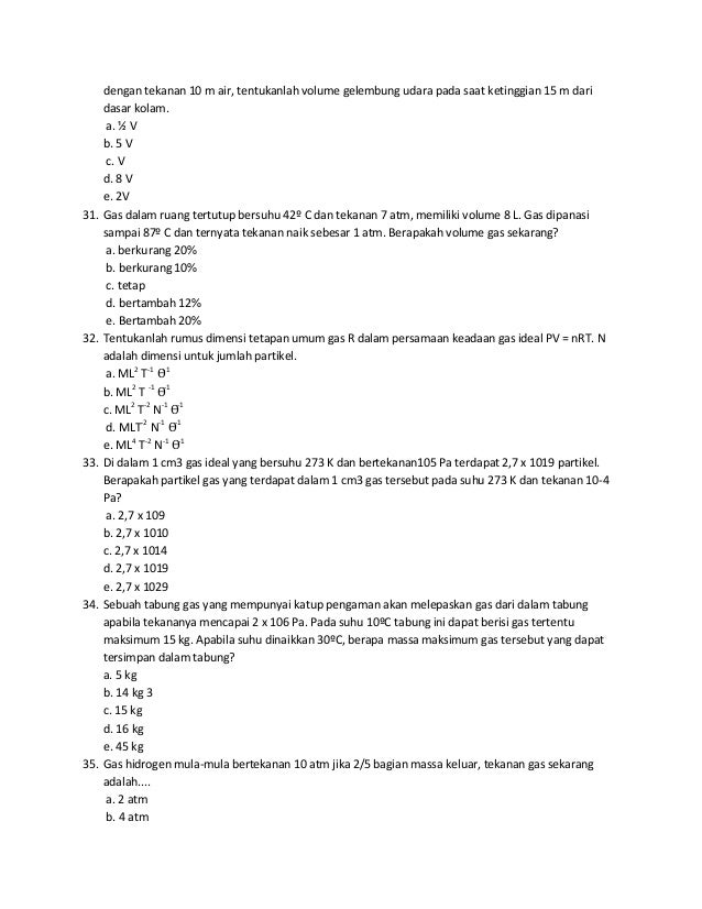 Kumpulan soal pilihan ganda teori kinetik gas fisika