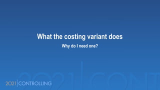 What the costing variant does
Why do I need one?
 