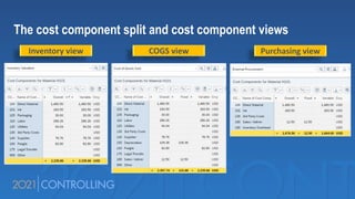 The cost component split and cost component views
Inventory view COGS view Purchasing view
 