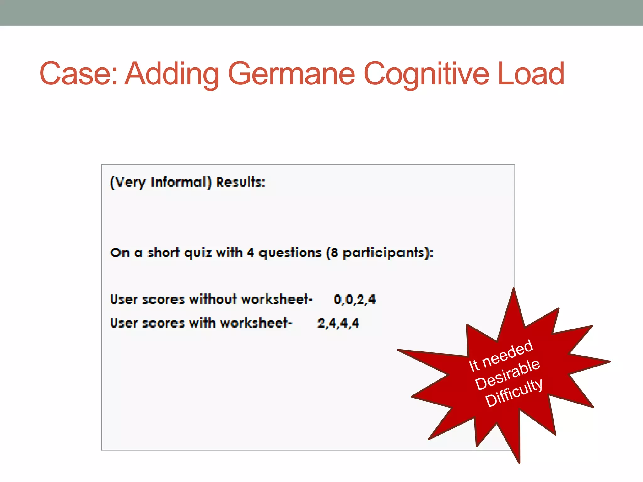 Case: Adding Germane Cognitive Load 
 