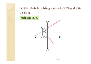 IV. Xác định ảnh bằng cách vẽ đường đi của
tia sáng
Khảo sát TKPK

B
B’
F’

A A’ O

F

Lee Ein

 