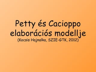 Petty és Cacioppo
elaborációs modellje
 (Kocsis Hajnalka, SZIE-GTK, 2012)
 