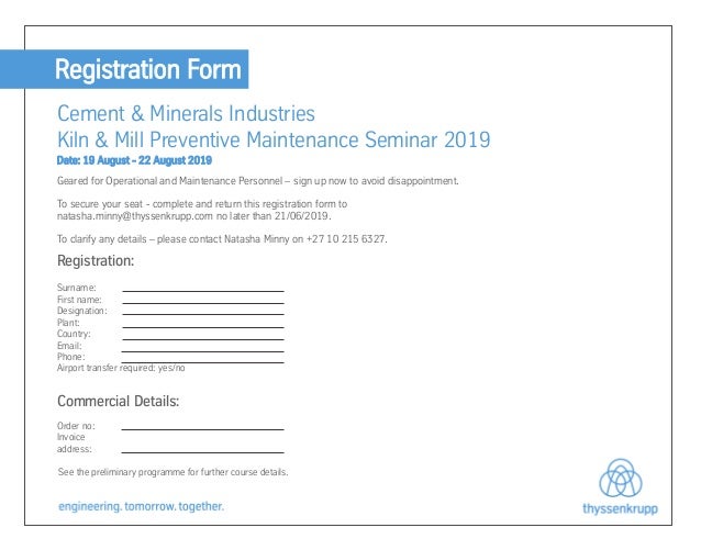 Registration Form for the Cement & Mineral Kiln & Mill Preventive M…
