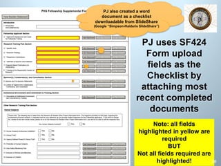 PJ uses SF424
Form upload
fields as the
Checklist by
attaching most
recent completed
documents
Note: all fields
highlighted in yellow are
required
BUT
Not all fields required are
highlighted! 28
PJ also created a word
document as a checklist
downloadable from SlideShare
(Google “Simpson-Haidaris SlideShare”)
 
