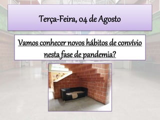 Terça-Feira, 04 de Agosto
Vamos conhecer novos hábitos de convívio
nesta fase de pandemia?
 