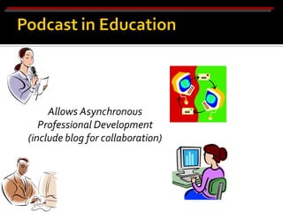 Allows Asynchronous
   Professional Development
(include blog for collaboration)
 