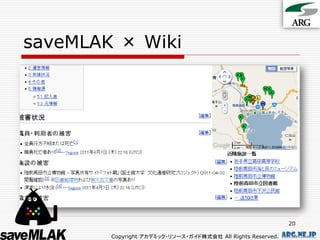 saveMLAK × Wiki




                                                              20

        Copyright アカデミック・リソース・ガイド株式会社 All Rights Reserved.   arg.ne.jp
 