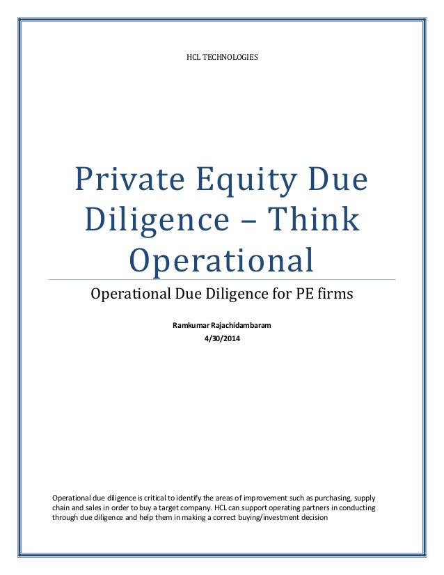 Private Equity Due Diligence Think Operational