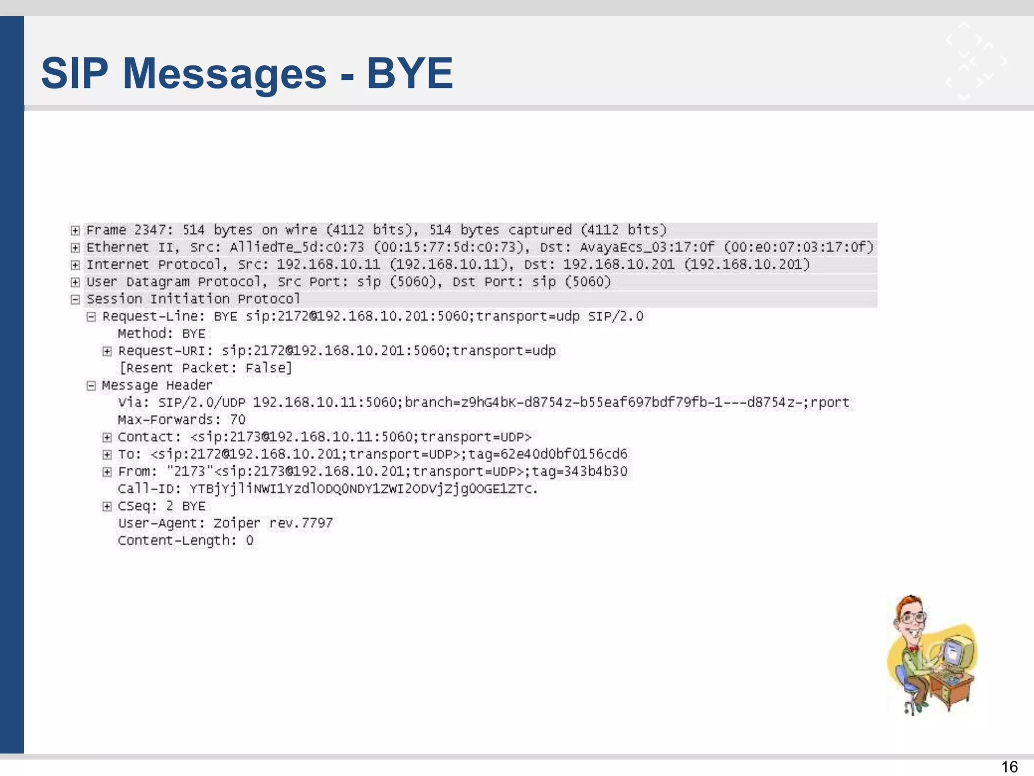 16
SIP Messages - BYE
 