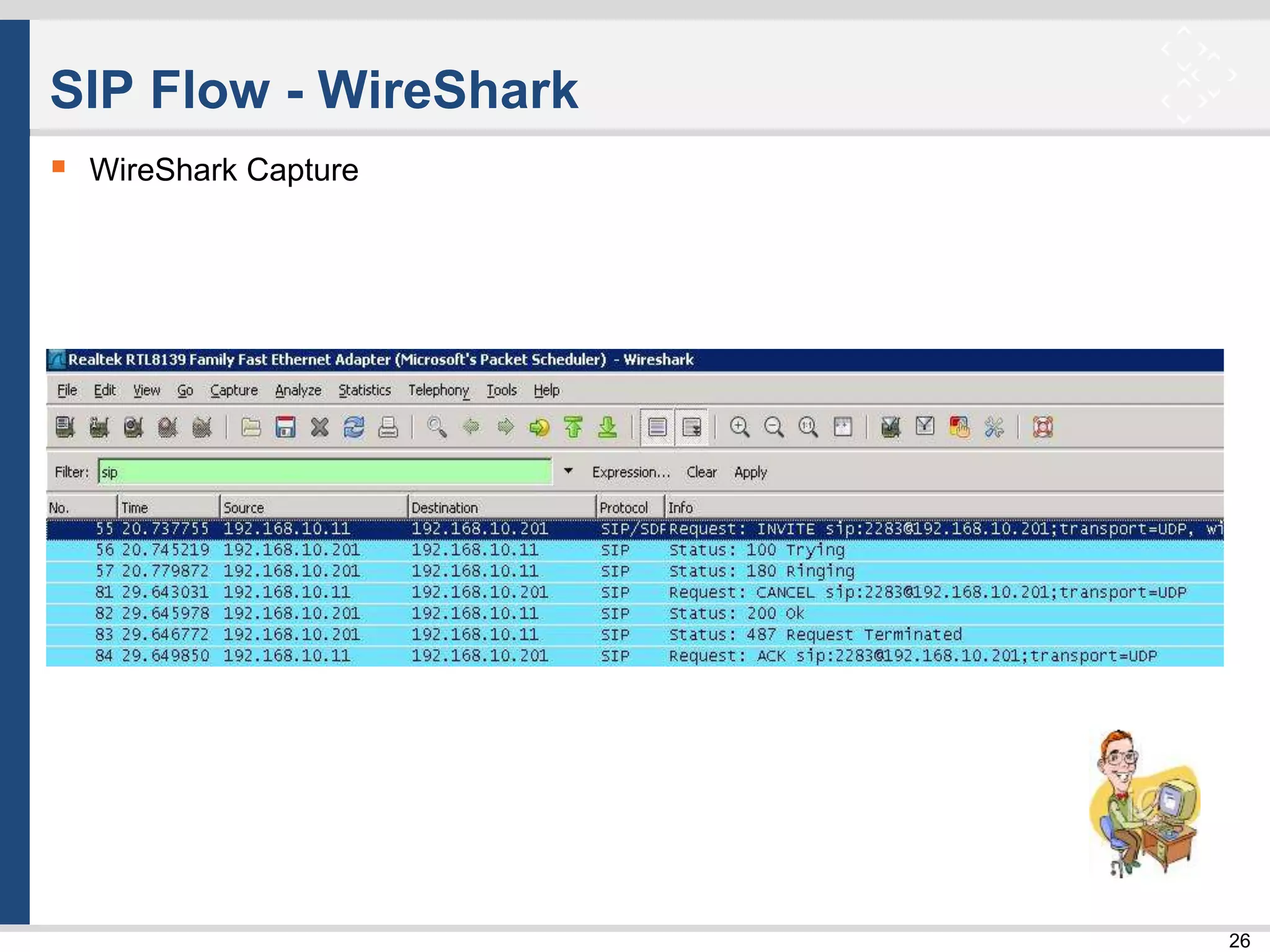 26
SIP Flow - WireShark
 WireShark Capture
 