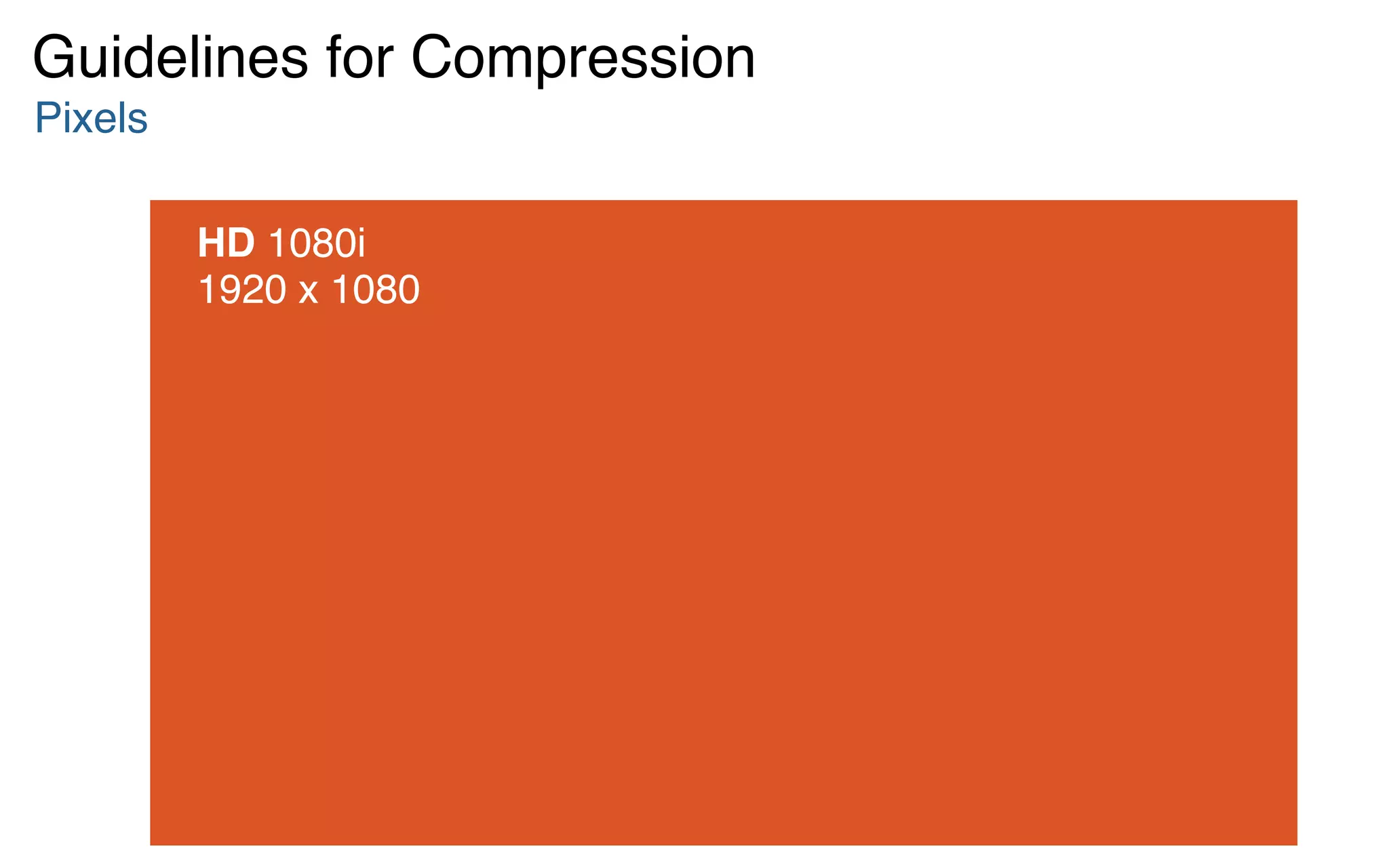 HD 1080i  
1920 x 1080
Pixels
Guidelines for Compression
 