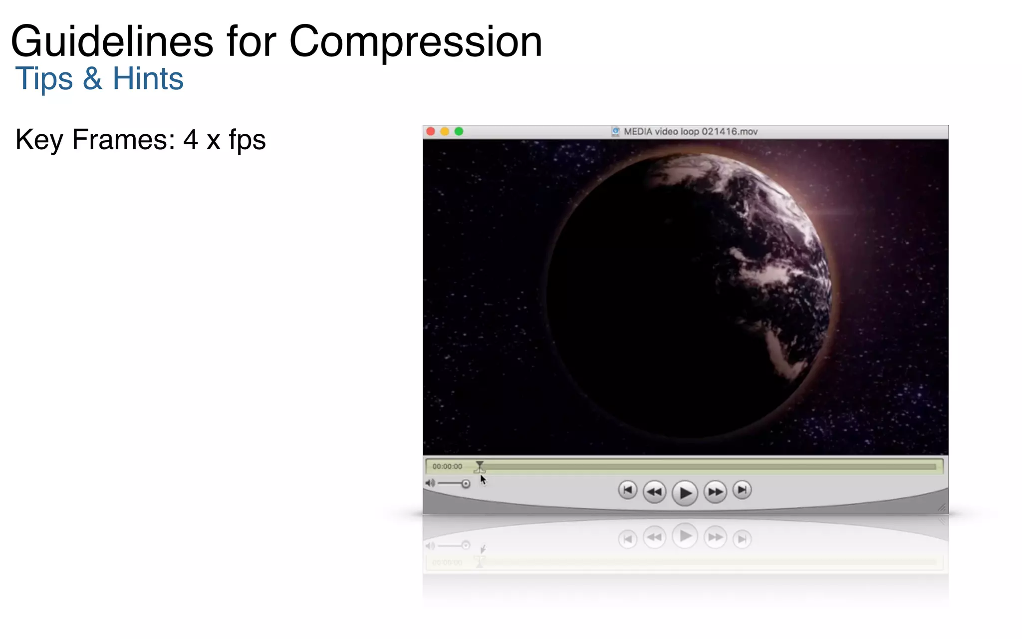 Tips & Hints
Key Frames: 4 x fps
Guidelines for Compression
 