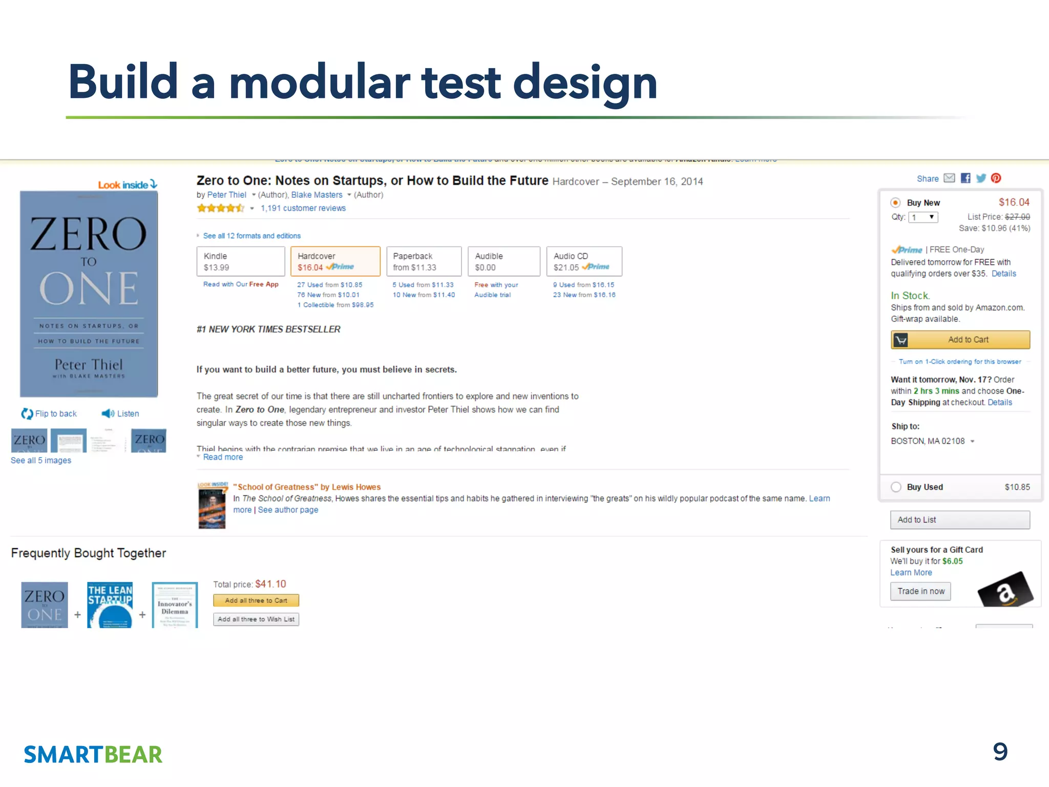 9
	
  
Build a modular test design
 