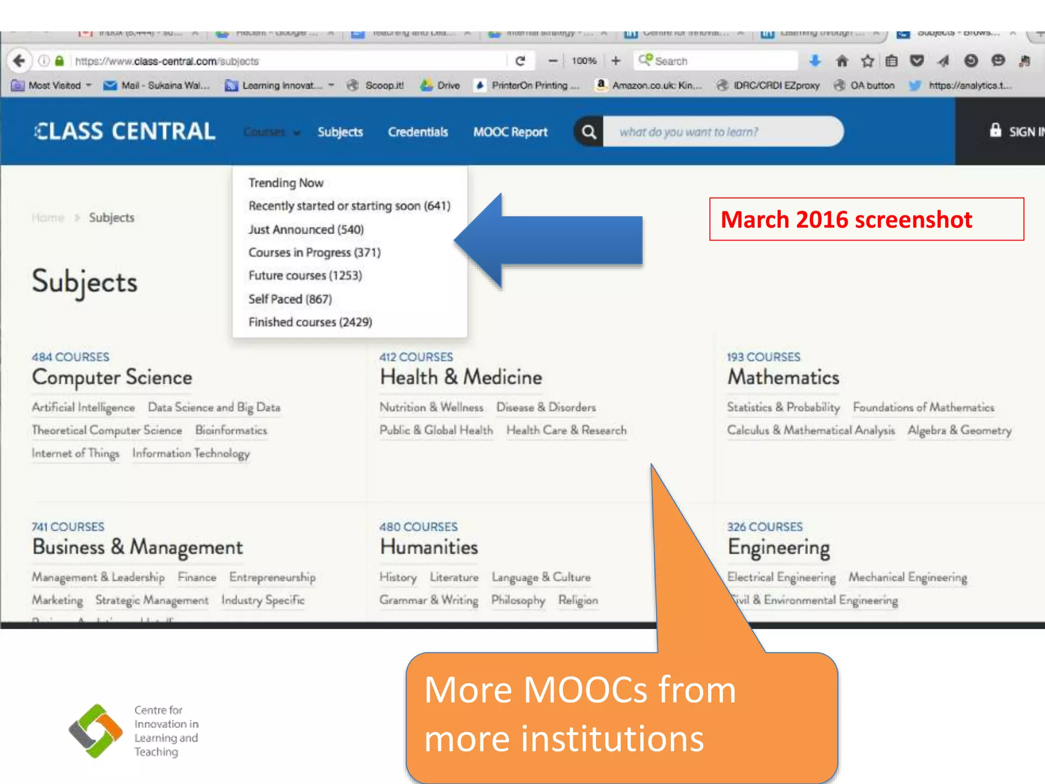 March 2016 screenshot
More MOOCs from
more institutions
 